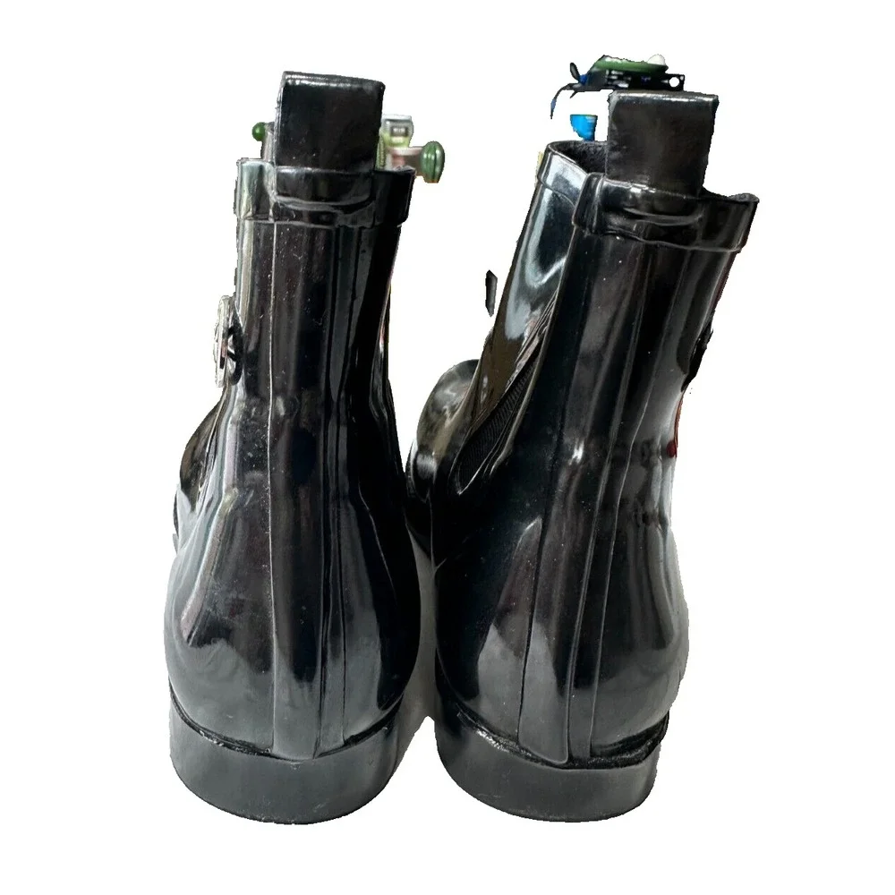 Michael Kors Womens Black Glossy Rubber Chelsea Rain Boots Ankle Booties Size 8